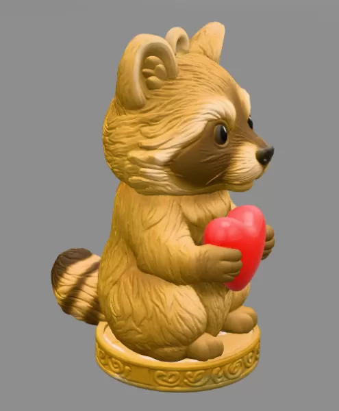 Cute Woodland Raccoon STL File – Heart Ornament 3D Print Downloa - Model preview 6