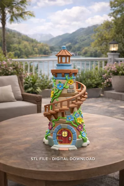 Fantasy Spiral Tower House STL File 3D Printable Fairy Tower - Model preview 1