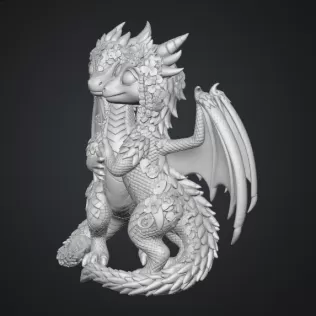 Romantic Floral Dragon Couple STL File for 3D Print - Model thumbnail 14