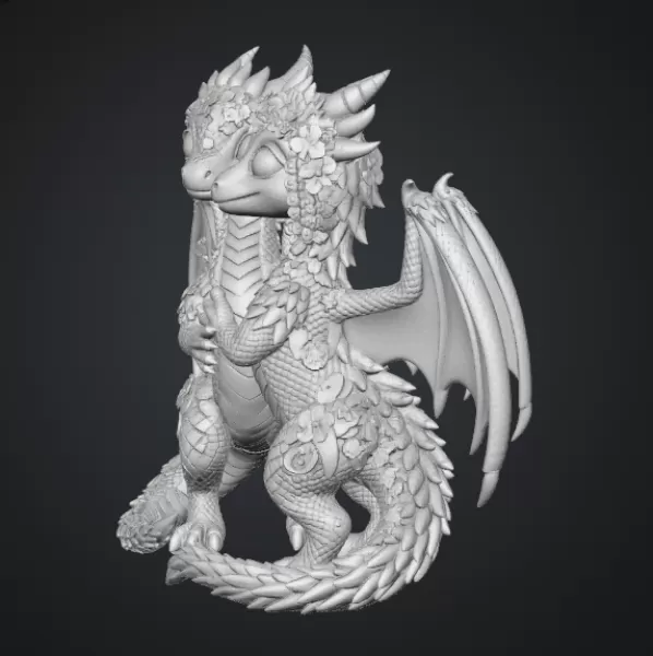 Romantic Floral Dragon Couple STL File for 3D Print - Model preview 14