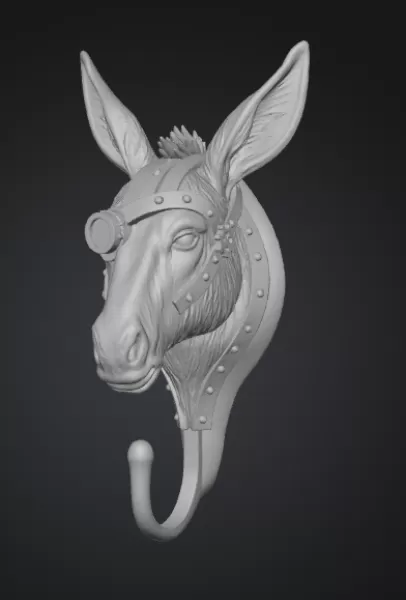 STL File Description — Steampunk Donkey Head Wall Hook - Model preview 2