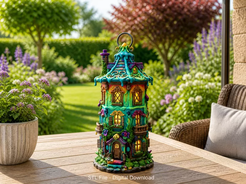 Fantasy Tower Lantern House STL File for 3D Print - Model preview 1