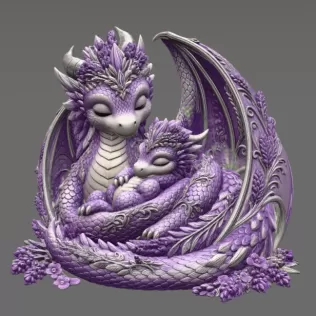 Lavender Dragon Mother and Baby STL File for 3D Print - Model thumbnail 7