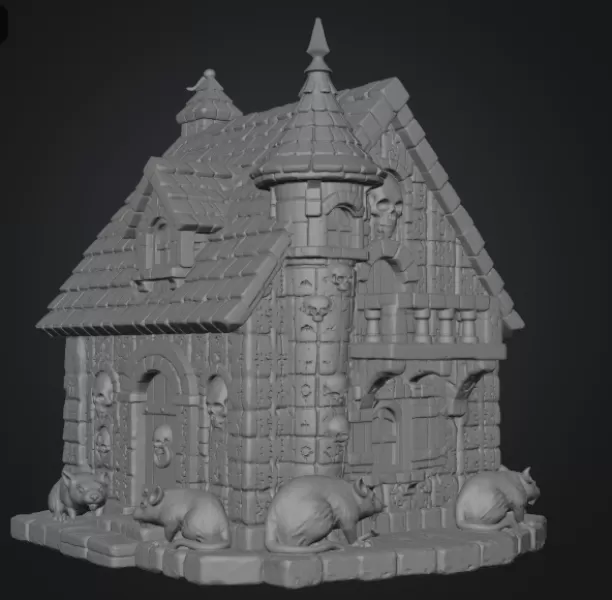 Haunted Fantasy Rat Cottage STL for 3D Printing - Model preview 6