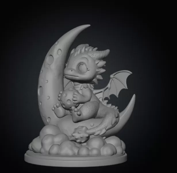 Moon Baby Dragon STL File 3D Printable Fantasy Dragon Figurine - Model preview 8