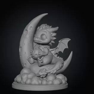 Moon Baby Dragon STL File 3D Printable Fantasy Dragon Figurine - Model thumbnail 8
