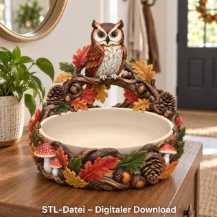 Autumn Owl Bowl Organizer STL File for 3D Print - Model thumbnail 4