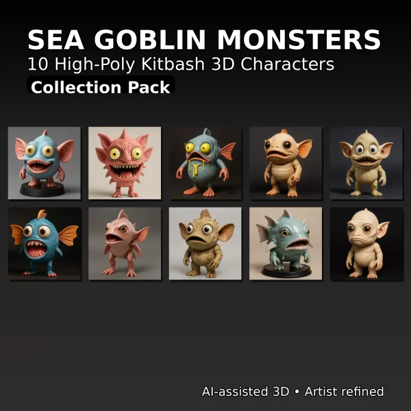 Sea Goblin Monsters – 10 High-Poly Kitbash Creature Pack - Model preview 1