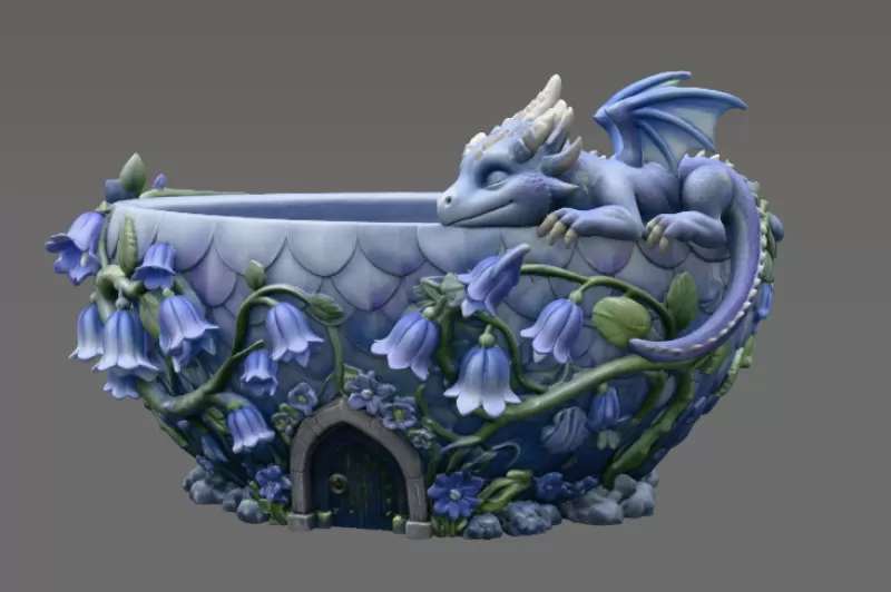 Baby Dragon Flower Bowl STL File for 3D Print - Model preview 6
