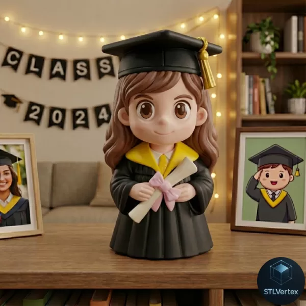 Cute Girl Graduate Chibi Figurine for 3D Printing - Model preview 4