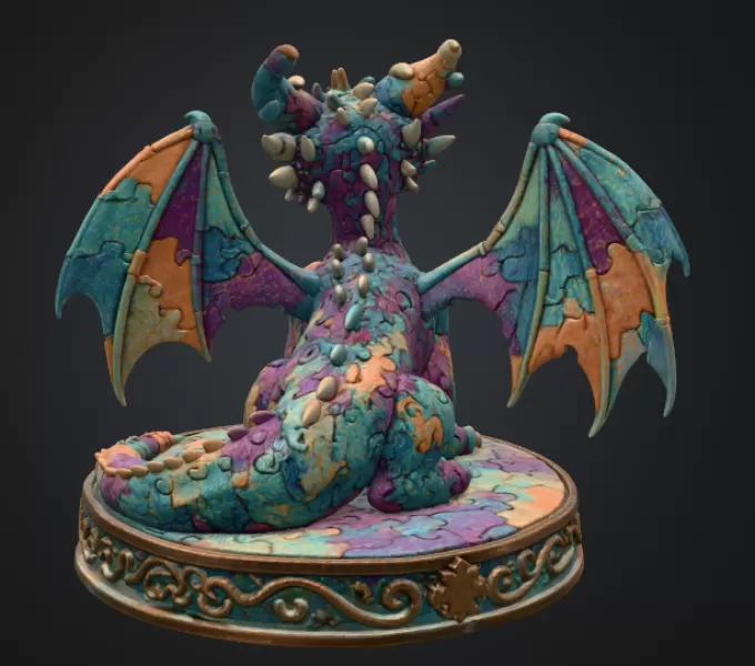 Colorful Kawaii Mosaic Dragon STL File for 3D Print - Model preview 5