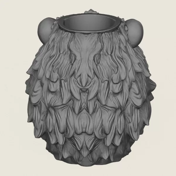 Lion Head Vase Print Ready 3D Model - Model preview 6