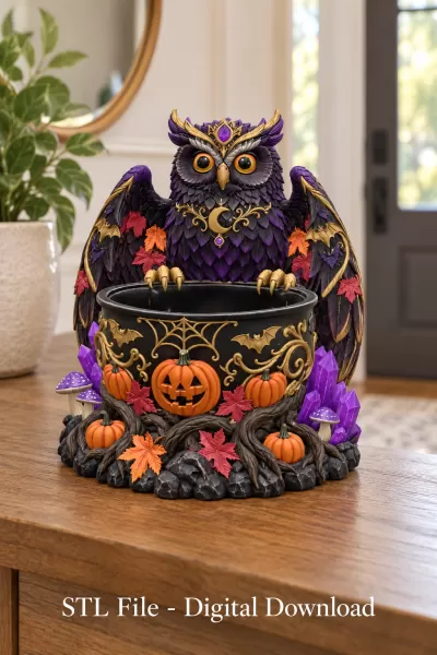 Mystic Halloween Owl Bowl STL File for 3D Print - Model preview 5