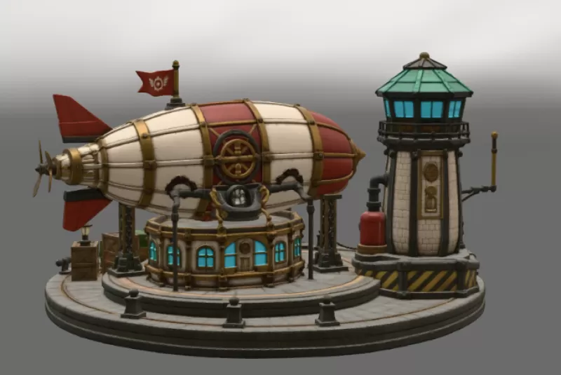 Steampunk Airship Station STL File for 3D Print - Model preview 10