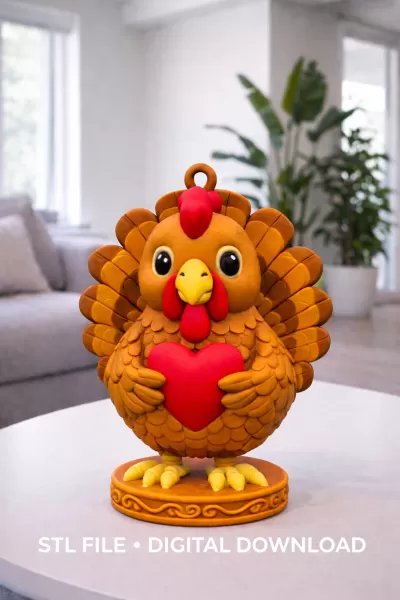 Cute Turkey with Heart – STL File for 3D Printing - Model preview 2