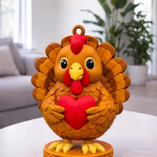 Cute Turkey with Heart – STL File for 3D Printing - Model thumbnail 2