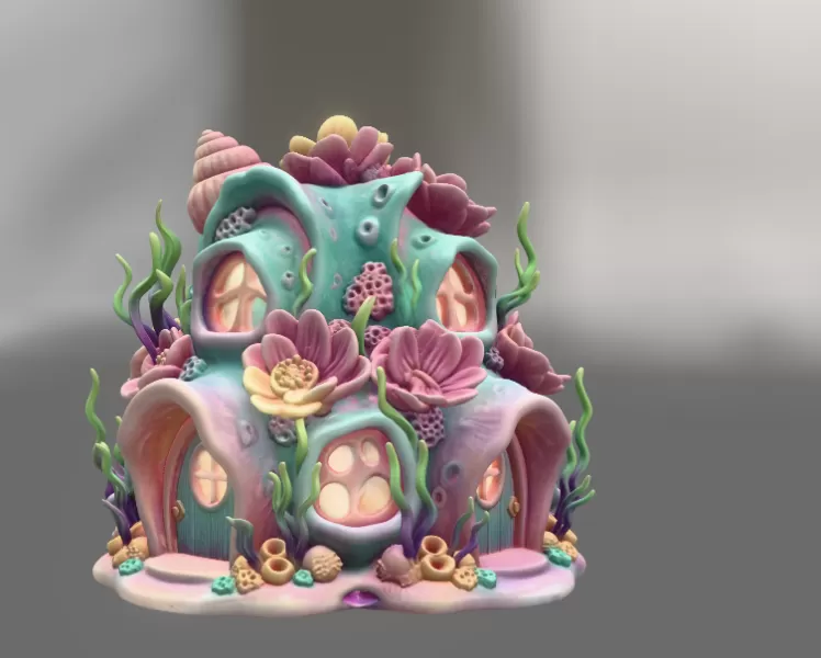 Fantasy Underwater Cottage STL File for 3D Printing - Model preview 3