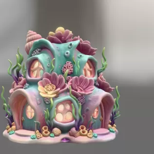 Fantasy Underwater Cottage STL File for 3D Printing - Model thumbnail 3