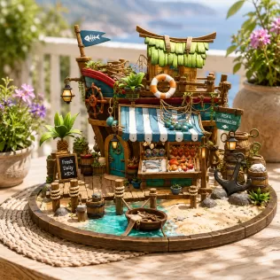 Floating Fish Market Boat STL File for 3D Print - Model thumbnail 3