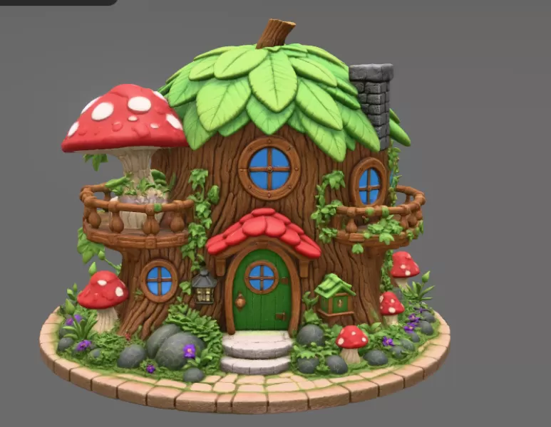Enchanted Tree House Cottage STL File for 3D Print - Model preview 5