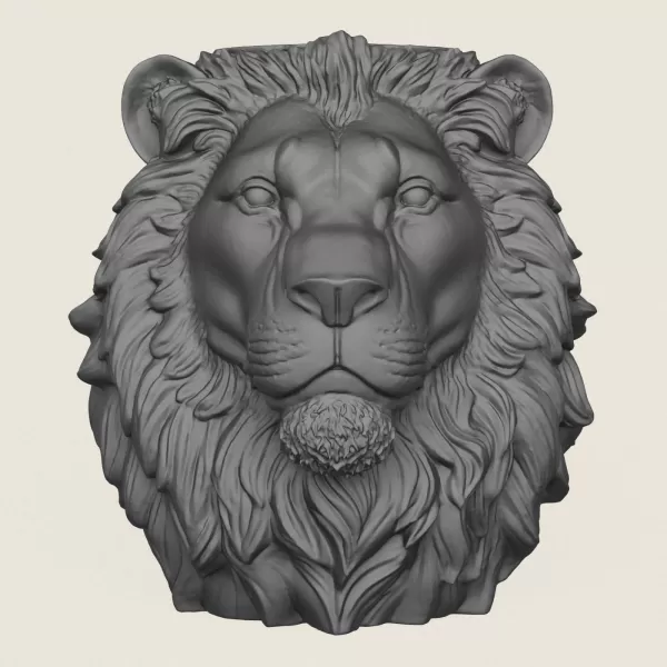 Lion Head Vase Print Ready 3D Model - Model preview 3