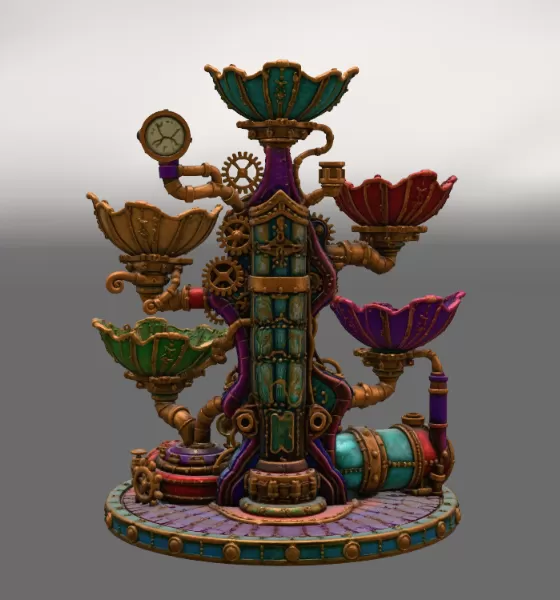 Steampunk Lotus Jewelry Organizer STL File for 3D Print - Model preview 12