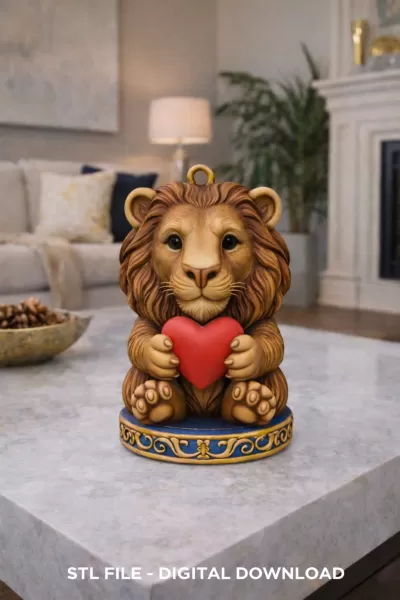 Cute Lion with Heart – 3D Printable STL File - Model preview 2