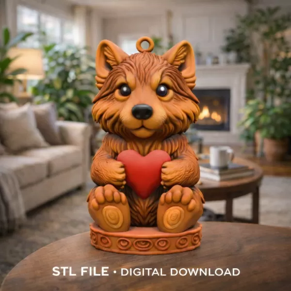 Adorable wolf / husky / dog figurine holding a heart pendant - Model preview 6