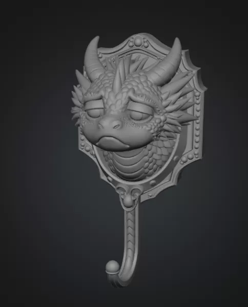 Grumpy Dragon Wall Hook STL File for 3D Print - Model preview 8