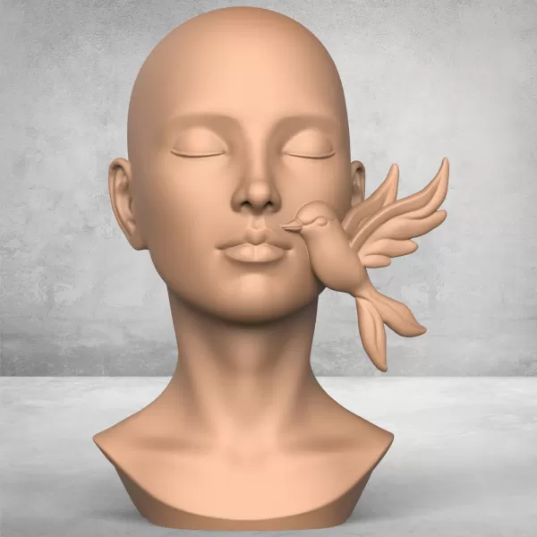 Woman Face With Bird Sculpture - Model preview 1