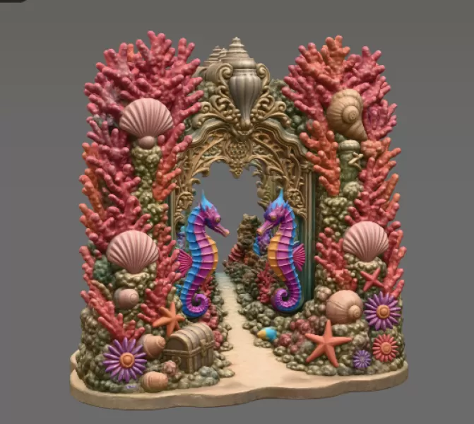 Coral Seahorse Fantasy Gateway STL File for 3D Print - Model preview 10