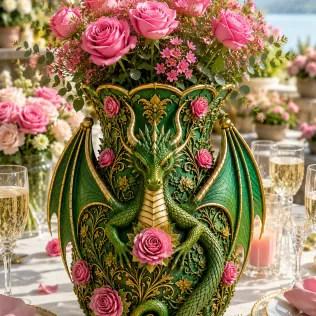 Emerald Rose Dragon Vase STL for 3D Print - Model thumbnail 3
