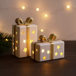 Gift Box Candle Holder Set | Star Cutout Holiday Decor - Model thumbnail 3