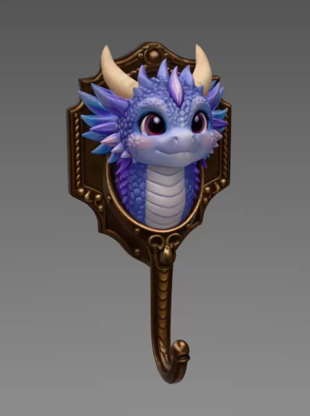 Cute Dragon Wall Hook – STL File for 3D Printing - Model preview 8