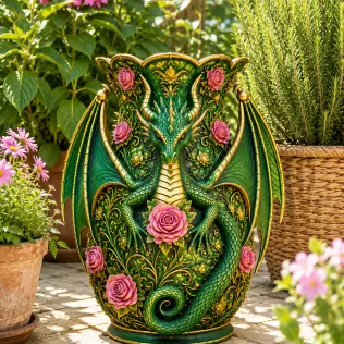Emerald Rose Dragon Vase STL for 3D Print - Model thumbnail 2