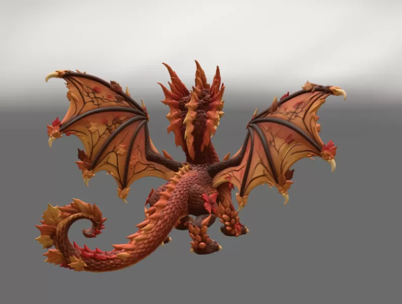 Autumn Ember Dragon STL File for 3D Print - Model preview 8