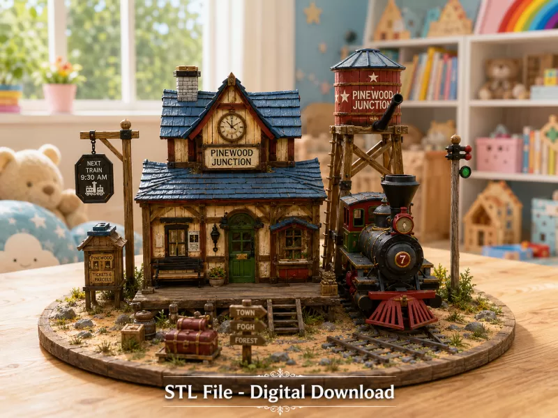 Pinewood Junction Railway Station STL File for 3D Print - Model preview 3