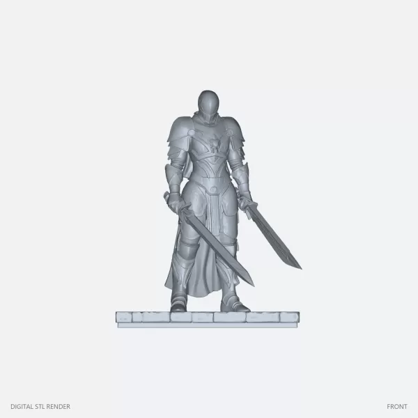 Closed Helmet Dual-Sword Warrior Statue - STL - Model preview 1
