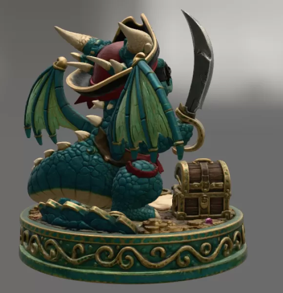 Cute Treasure Hunter Dragon STL File for 3D Printing - Model preview 6