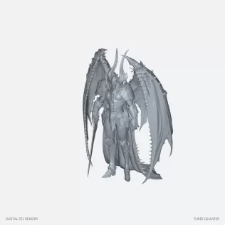 Winged Horned Warrior Statue - STL - Model thumbnail 2
