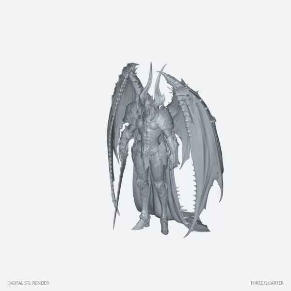 Winged Horned Warrior Statue - STL - Model preview 2