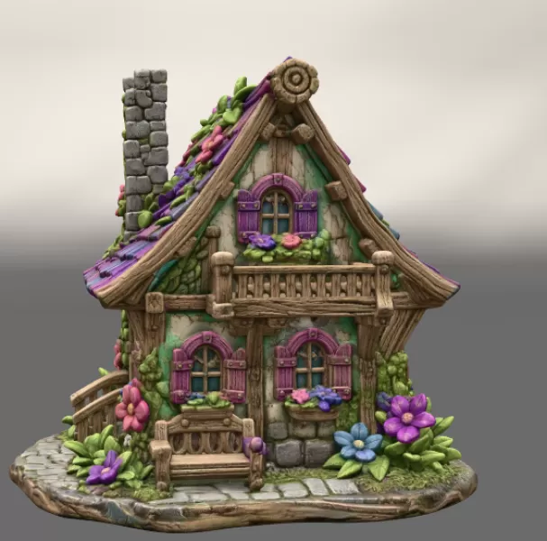 Enchanted Bloom Cottage STL File for 3D Printing - Model preview 6