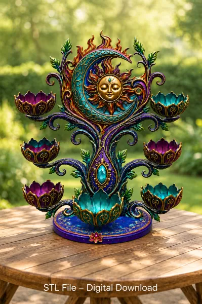 Celestial Sun and Moon Organizer STL File for 3D Print - Model preview 4