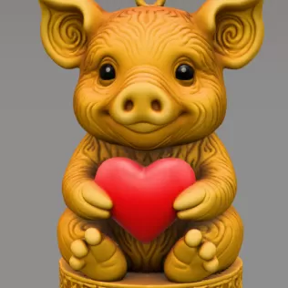 Cute Cute Pig Ornament - Pendant with heart - Model thumbnail 2