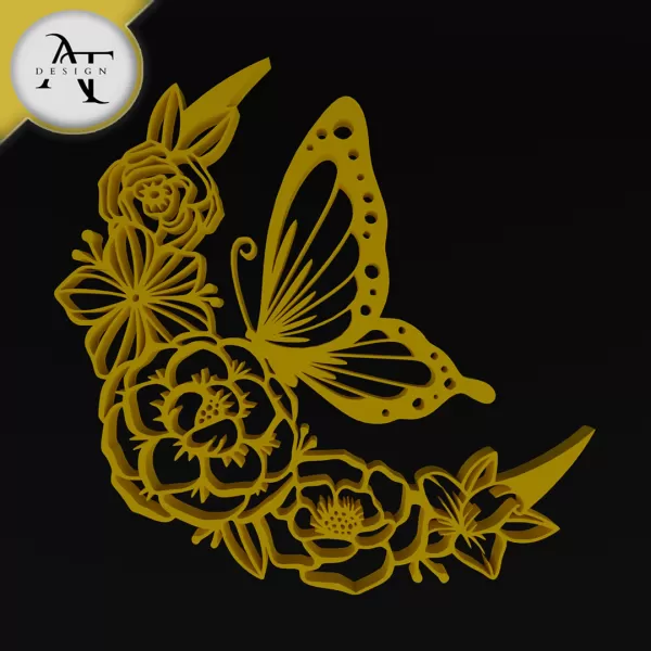 Butterfly on the Moon - 2D Wall Art Decor - Model preview 1
