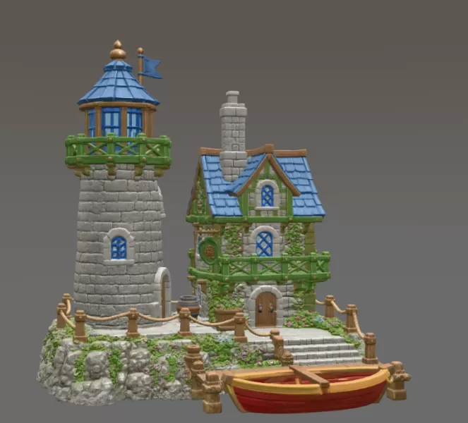 Coastal Lighthouse Cottage STL File for 3D Print - Model preview 7