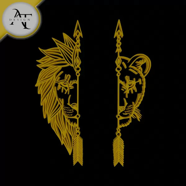 Leo and Lioness - Line Art - 2D Wall Art Decor - Model preview 1