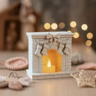 Fireplace Candle Holder | Christmas Stocking Decor | Holiday - Model thumbnail 2