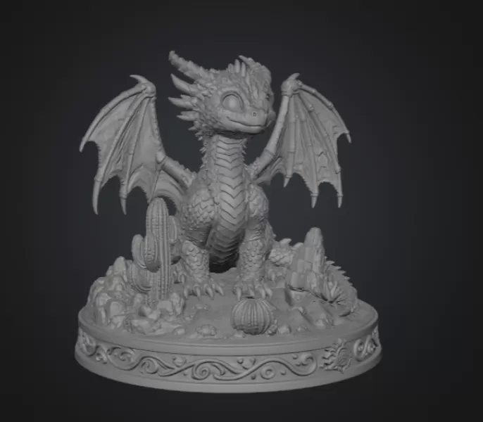 Fantasy Desert Dragon STL File for 3D Printing - Model preview 10