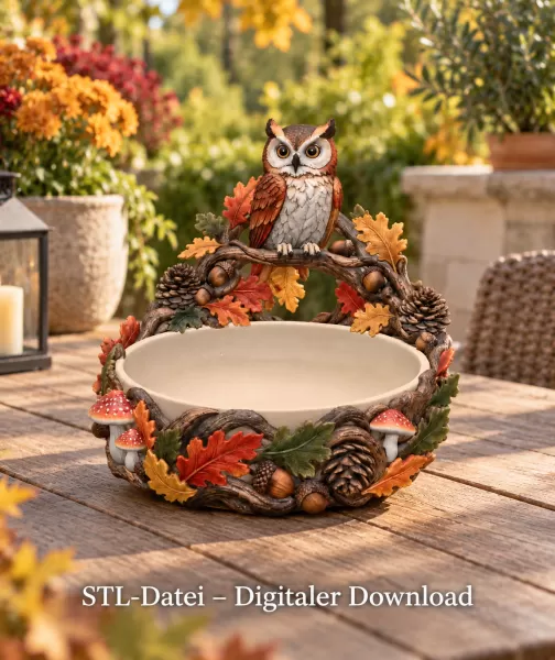 Autumn Owl Bowl Organizer STL File for 3D Print - Model preview 2